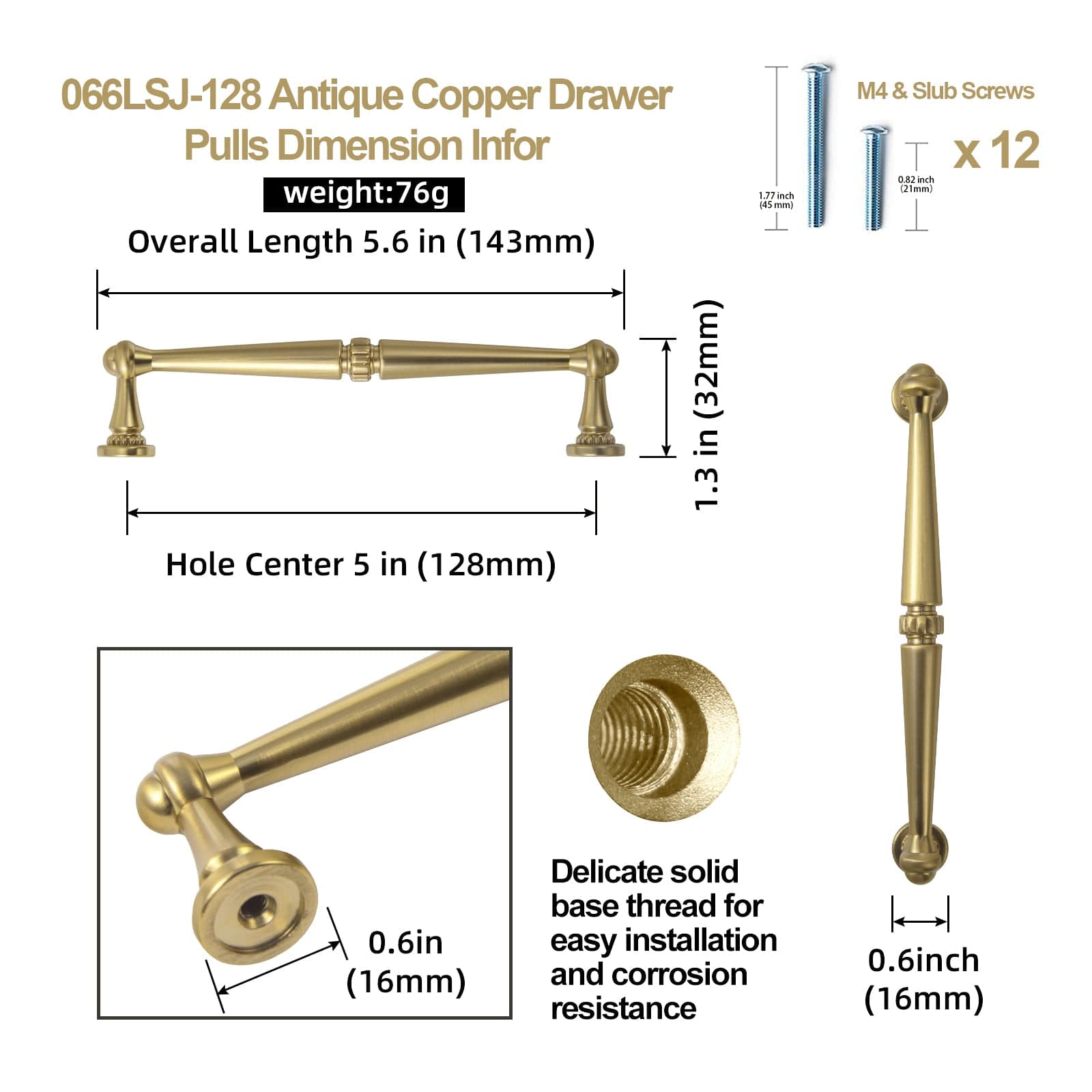 Goo-Ki Solid Ancient Vintage Retro Bar Pull for Cupboard Dresser Bathroom
