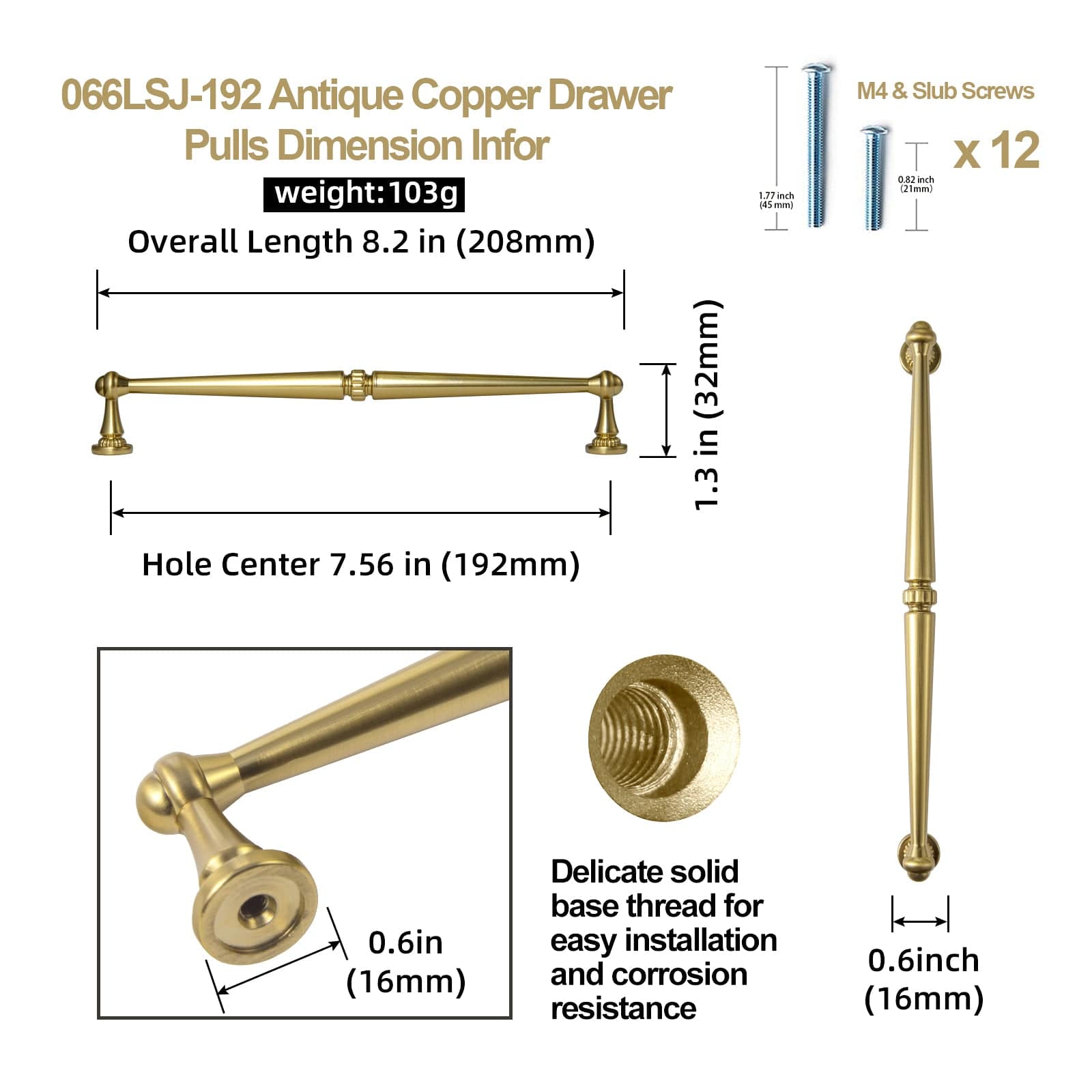 Goo-Ki Solid Ancient Vintage Retro Bar Pull for Cupboard Dresser Bathroom