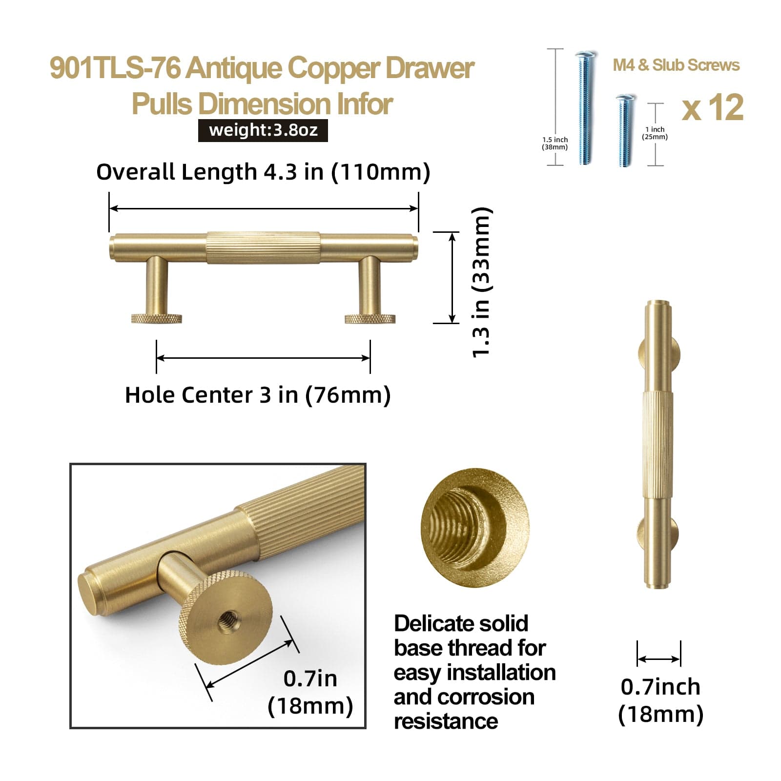 Goo-Ki Solid Brass Cabinet Handle Drawer Pulls Brushed Brass Bar Pull Kitchen Hardware