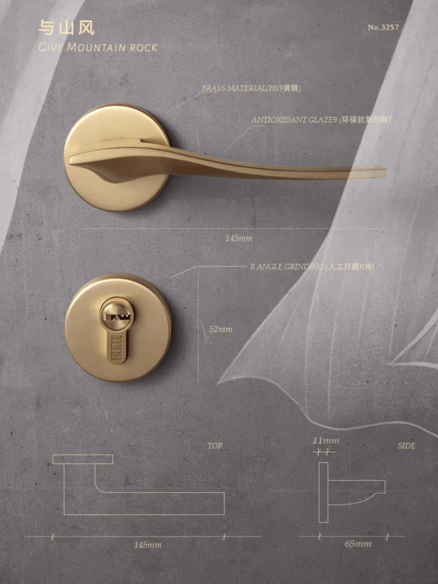 Goo-Ki Solid Brass Interior Door Lock Luxury Bedroom Europe Door Lock with Key Whole Set