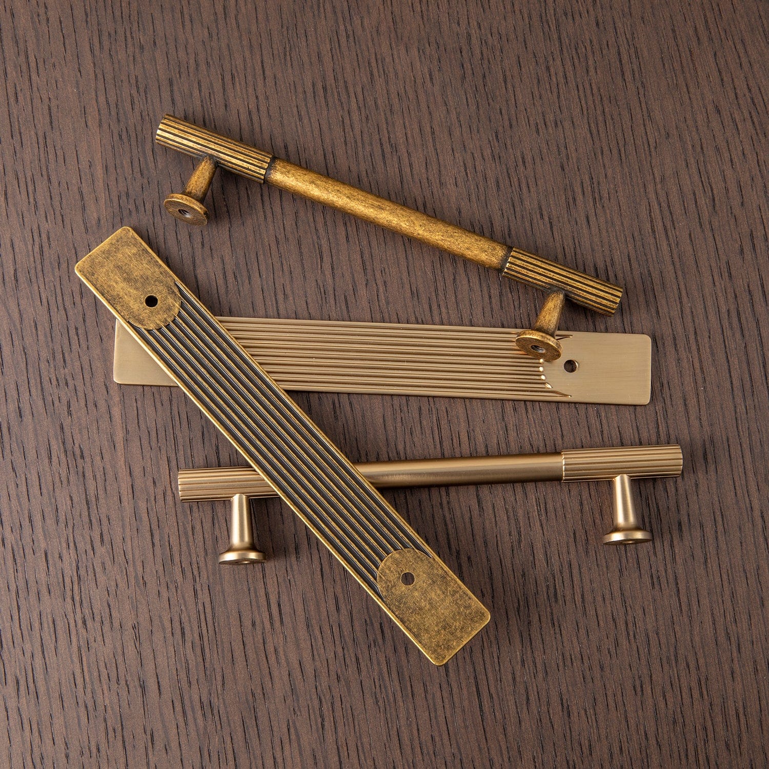 Goo-Ki Striped Cabinet Pull Retro Brass Cabinet Handles Knobs with Back Plate