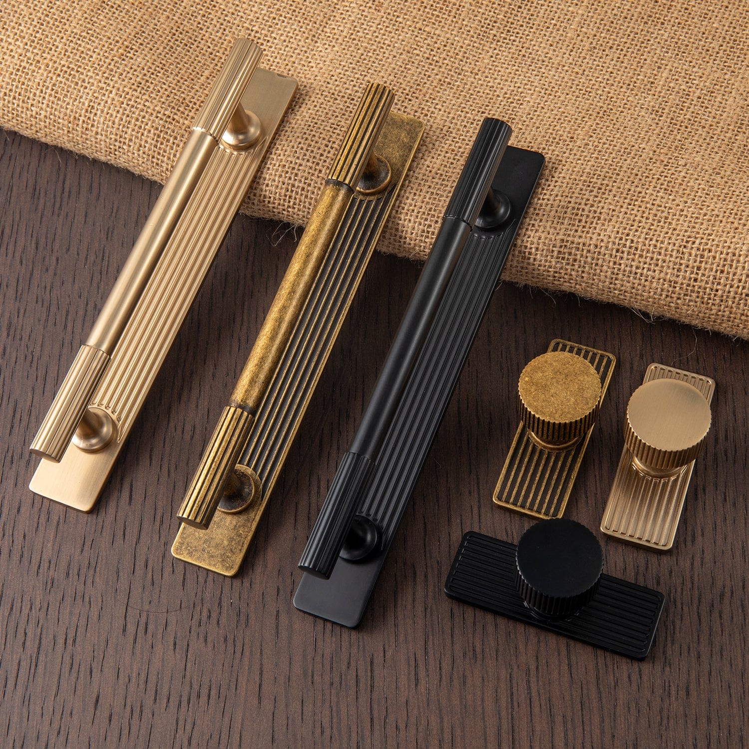 Goo-Ki Striped Cabinet Pull Retro Brass Cabinet Handles Knobs with Back Plate