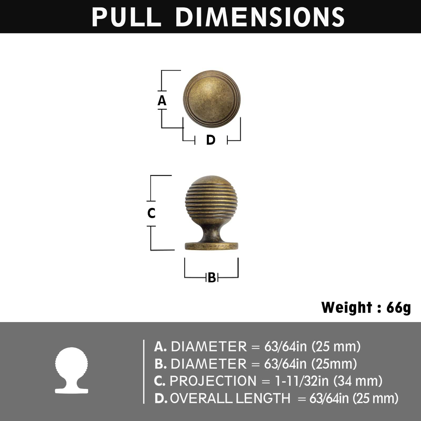 Goo-Ki Striped Pattern Retro Bronze Knob Vintage Round Cabinet Knob