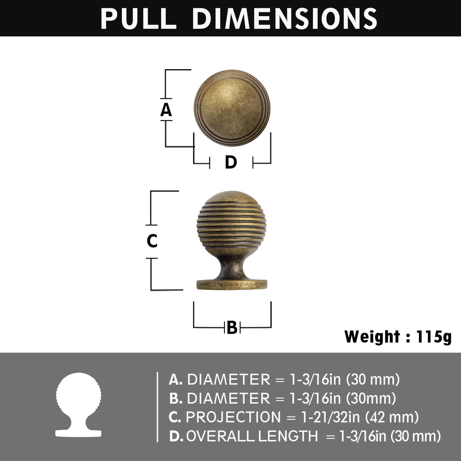 Goo-Ki Striped Pattern Retro Bronze Knob Vintage Round Cabinet Knob