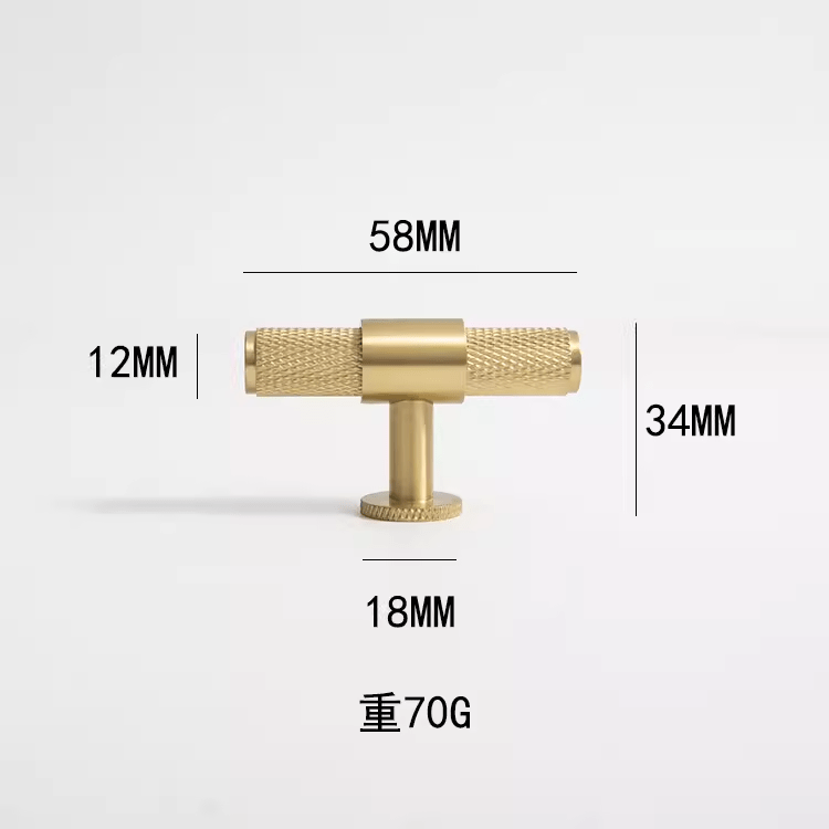Goo-Ki T Knob / 2 Pack Italian Style Knurled Closet Door Knob Cupboard Simple Gold Cabinet Pulls