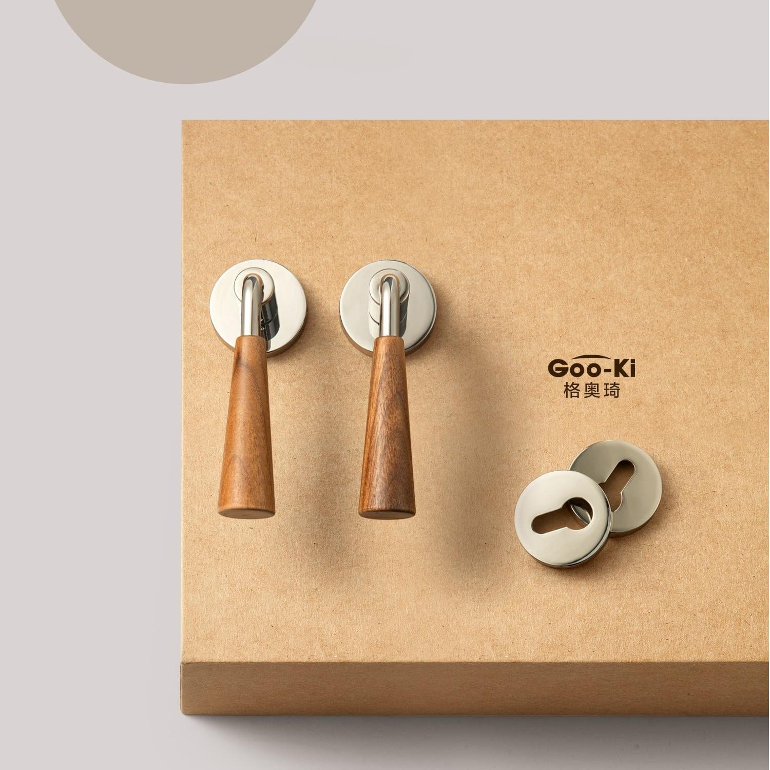 Goo-Ki Titanium Silver / All Set / Ordinary Lock Body Original Design Retro Style Magnetic Bedroom Door Lock Black Walnut Vintage Wooden Door Lock