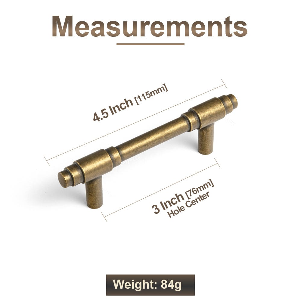 Goo-Ki Vintage Brass Drawer Handles with Unique Geometric T - Shape