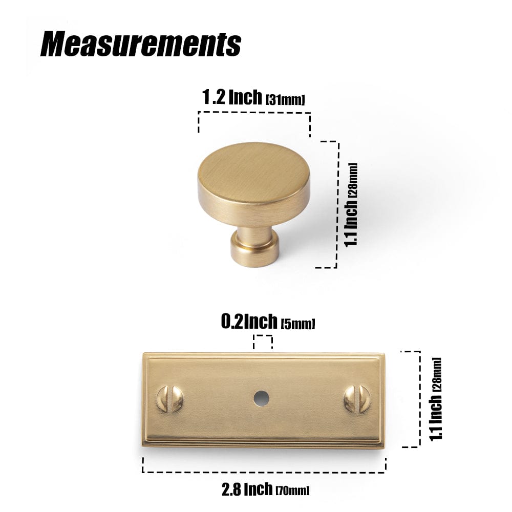 Goo-Ki Vintage Brass Zinc Alloy Cabinet Knob with Back Plate Single Hole Center Kitchen Hardware
