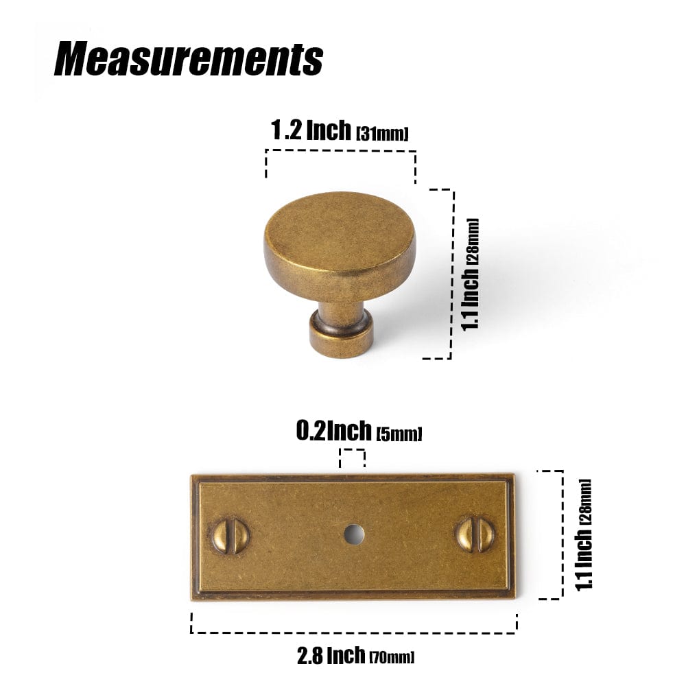Goo-Ki Vintage Brass Zinc Alloy Cabinet Knob with Back Plate Single Hole Center Kitchen Hardware