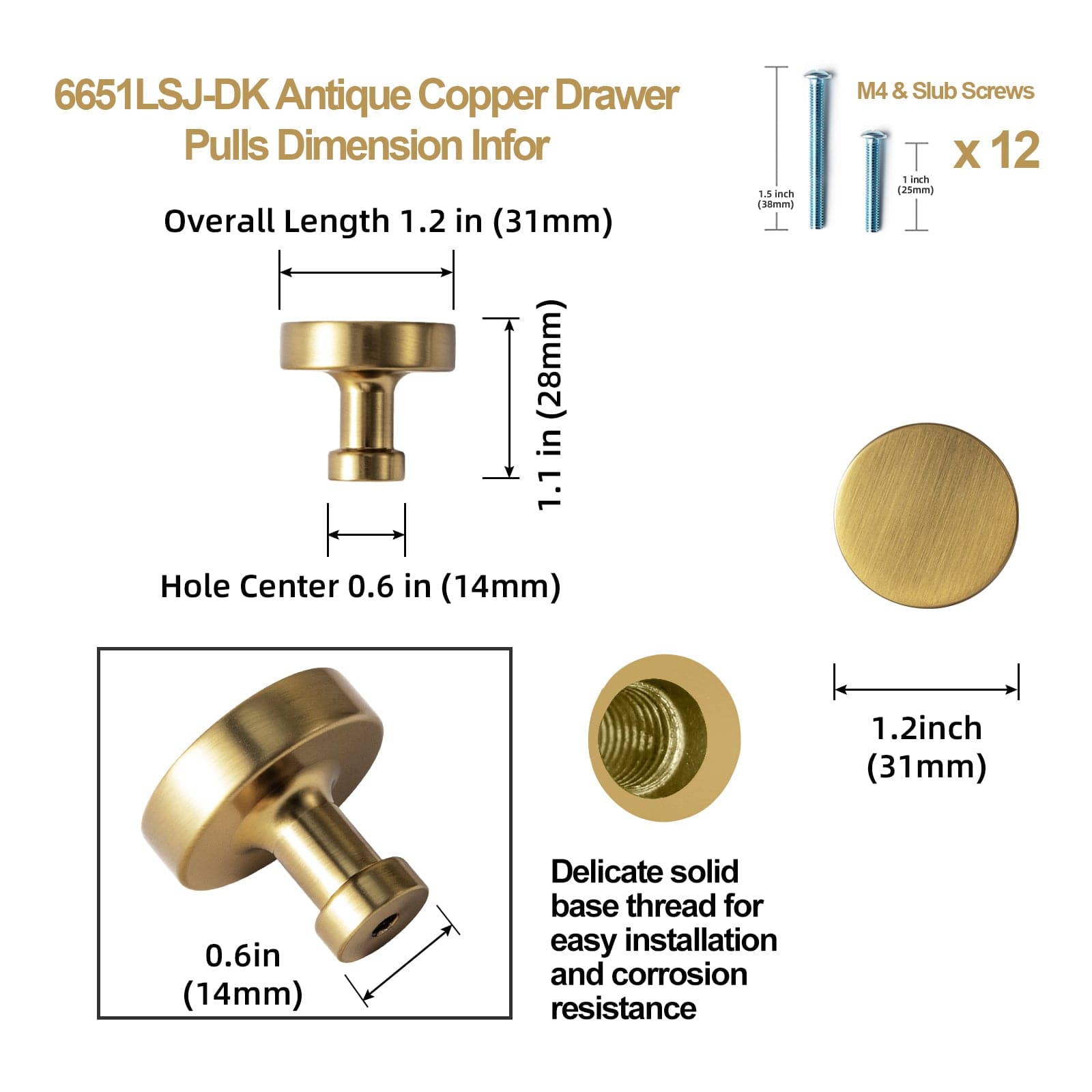 Goo-Ki Vintage Brass Zinc Alloy Cabinet Knob with Back Plate Single Hole Center Kitchen Hardware