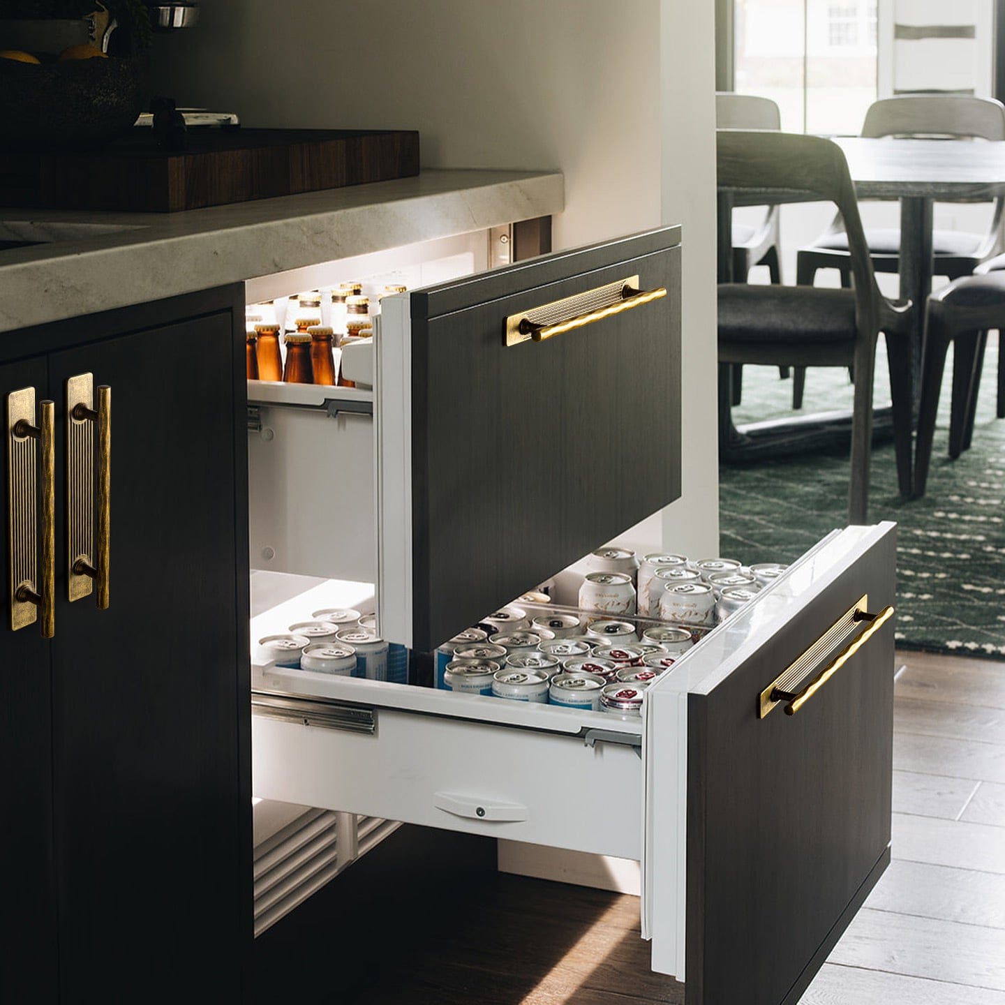 Goo-Ki Vintage Brass Zinc Alloy Twisted Texture Cabinet Pulls - Kitchen Cupboard Dresser Handles