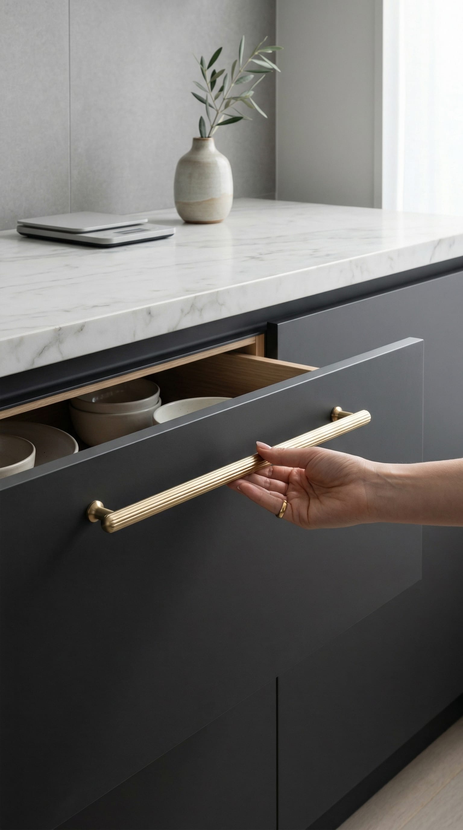 Goo-Ki Vintage Fluted Cabinet Pull Handles Zinc Alloy Ribbed Drawer Bar Pull for Kitchen Cupboard Bathroom Vanity