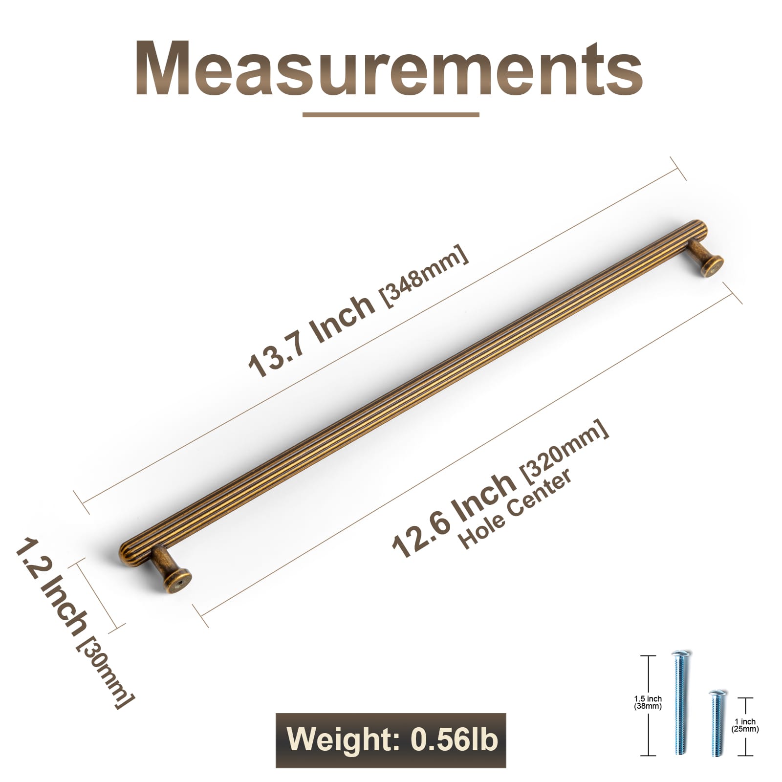Goo-Ki Vintage Fluted Cabinet Pull Handles Zinc Alloy Ribbed Drawer Bar Pull for Kitchen Cupboard Bathroom Vanity