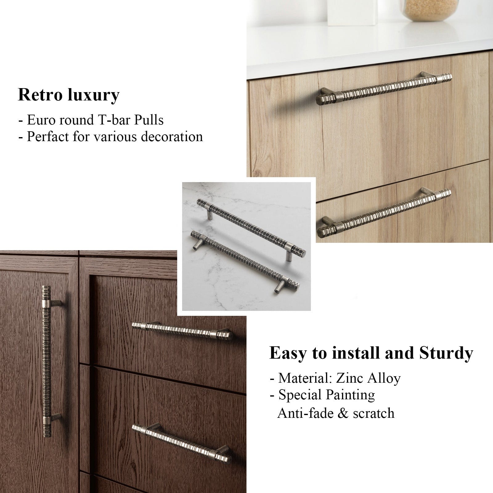 Goo-Ki Vintage Kitchen Cabinet T-Bar Pulls Knurled Antique Cabinet Handles