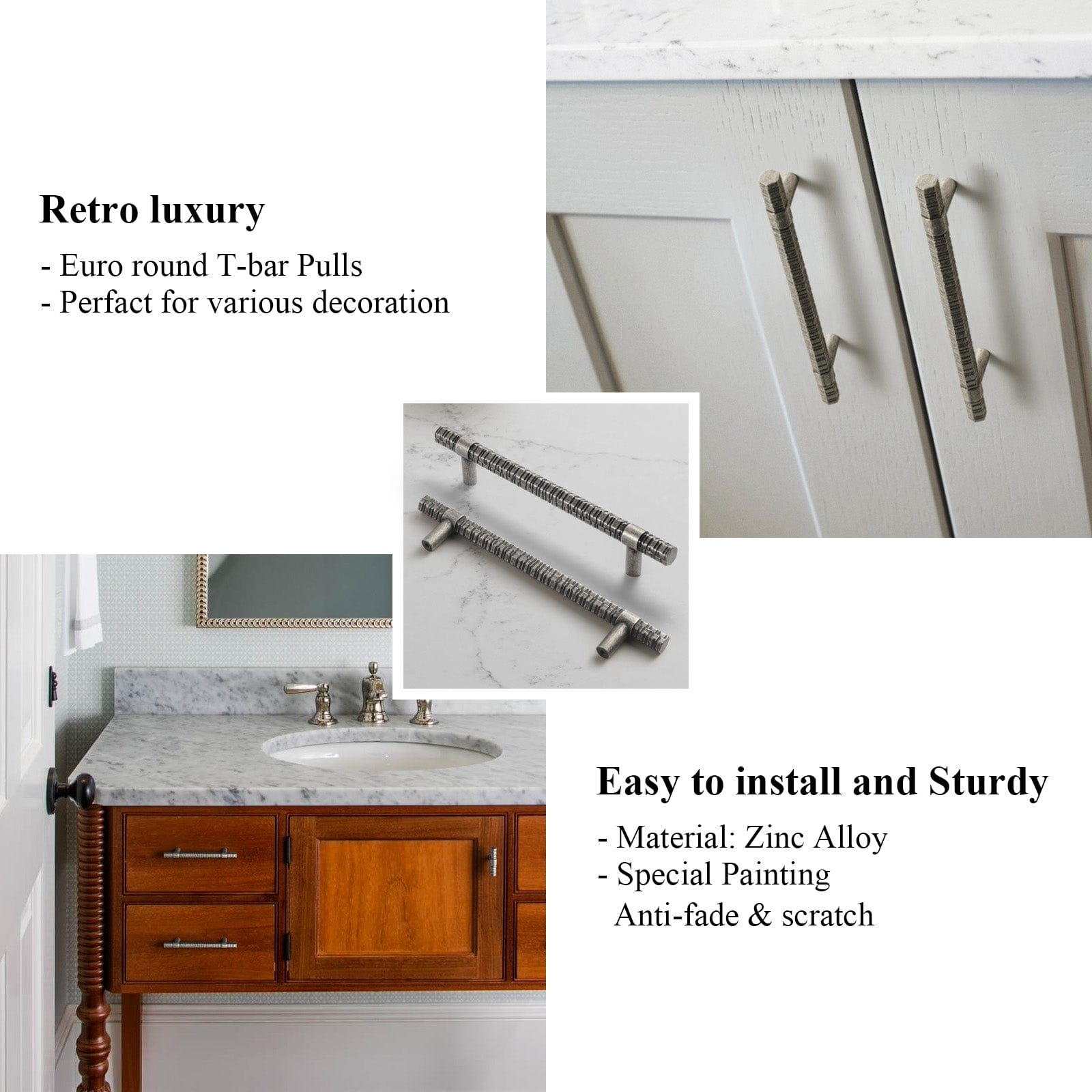 Goo-Ki Vintage Kitchen Cabinet T-Bar Pulls Knurled Antique Cabinet Handles
