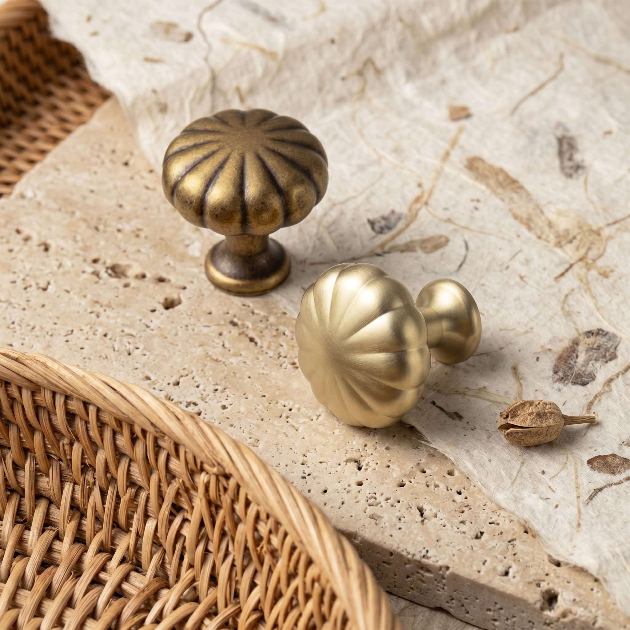 Goo-Ki Vintage Pumpkin Shape Cabinet Knobs, Solid Zinc Alloy Drawer Knob with Multiple Decorative Backplates Options
