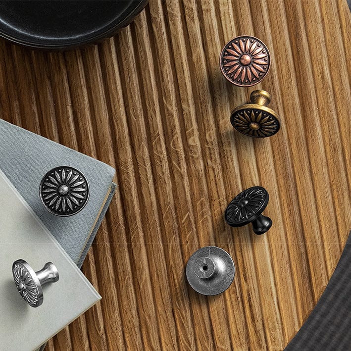 Goo-Ki Vintage Sunburst Cabinet Knobs Ornate Floral Design with Distressed Finish Kitchen Drawer Knobs