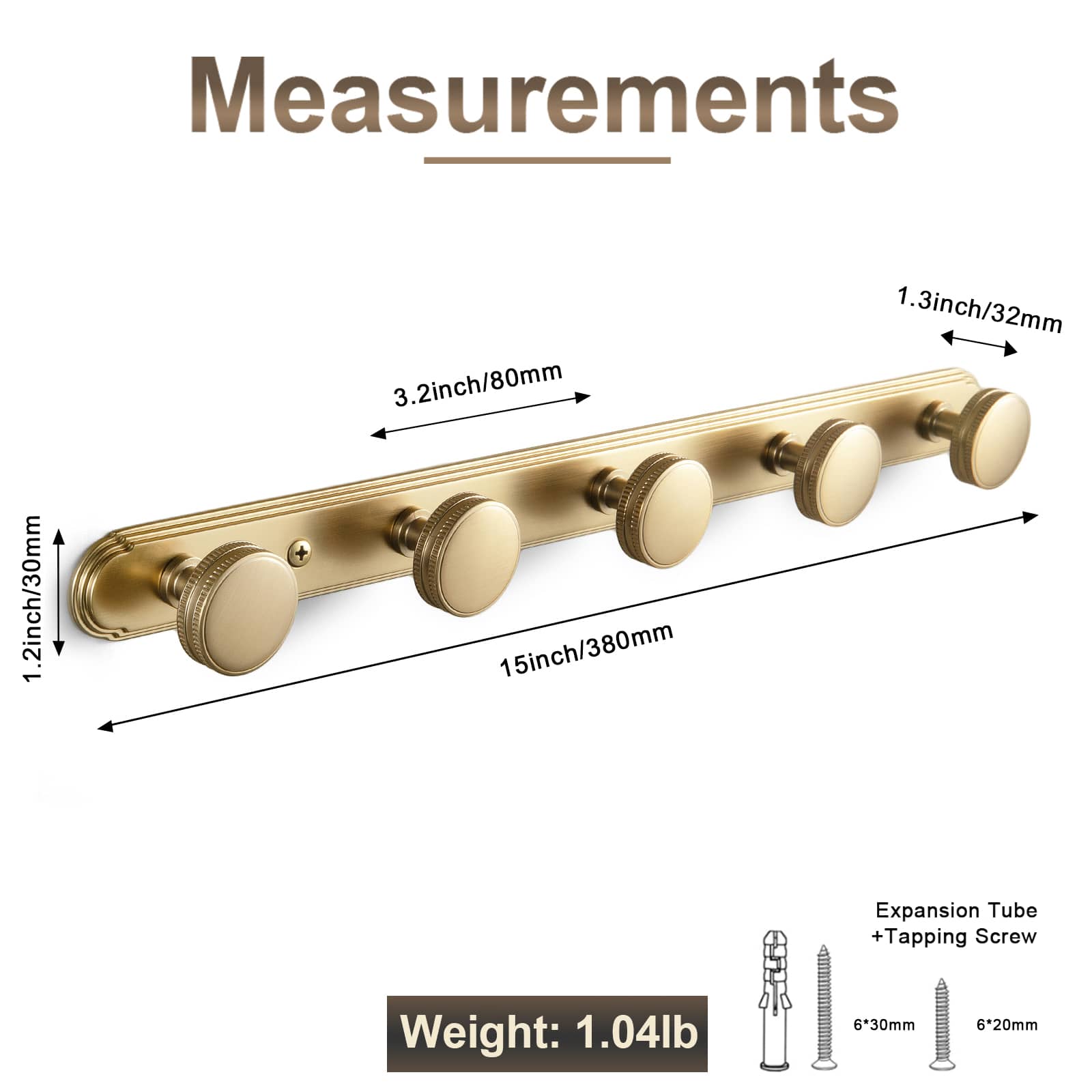 Goo-Ki Vintage Zinc Alloy Coat Hook Rail with Knurled Round Knobs, Wall-Mounted Hanger Rack for Entryway, Bathroom & Closet