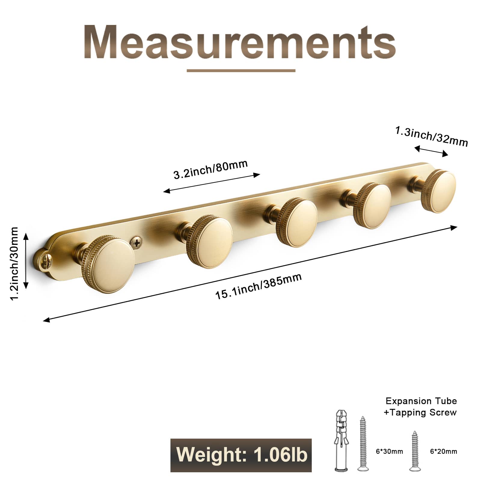 Goo-Ki Vintage Zinc Alloy Coat Hook Rail with Knurled Round Knobs, Wall-Mounted Hanger Rack for Entryway, Bathroom & Closet