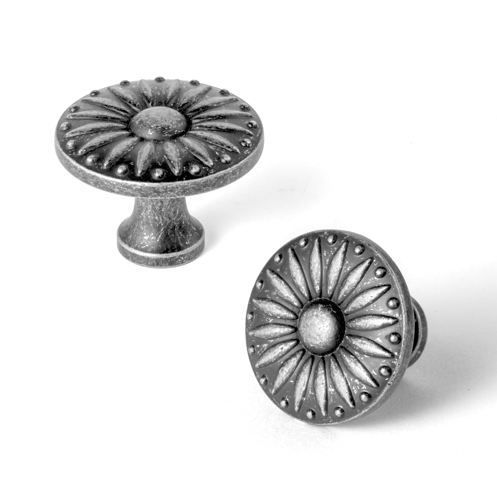 Goo-Ki Weathered Nickel / Knob / 6 Pack Sunflower Floral Embossed Cabinet Knobs Assorted Distressed Zinc Alloy Furniture Hardware