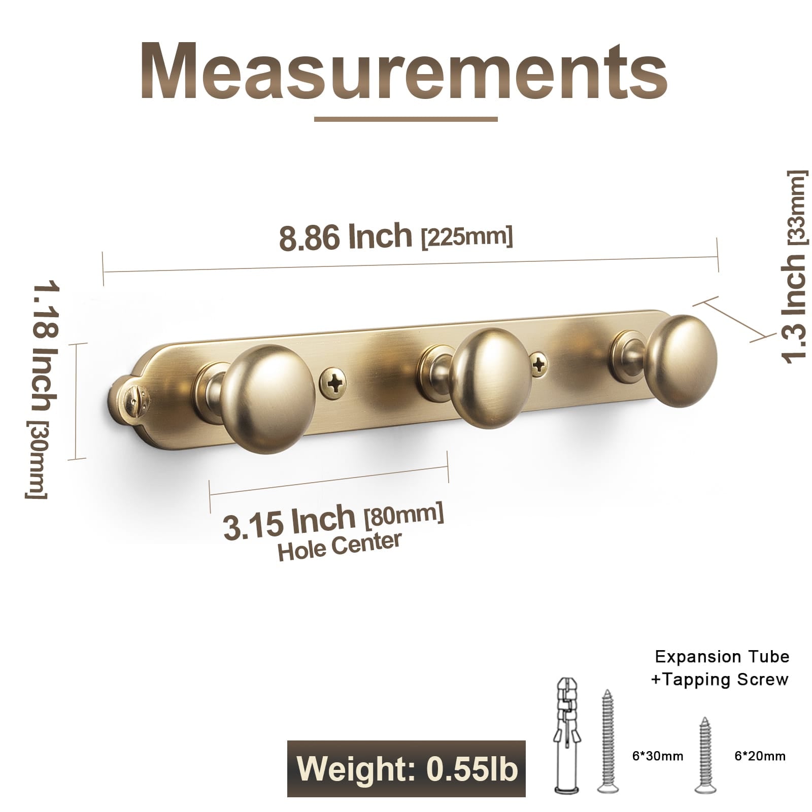 Goo-Ki Zinc Alloy Coat Hook - Retro Decorative Wall Hanger Rail with Round Knobs for Coats, Towels & Home Organization