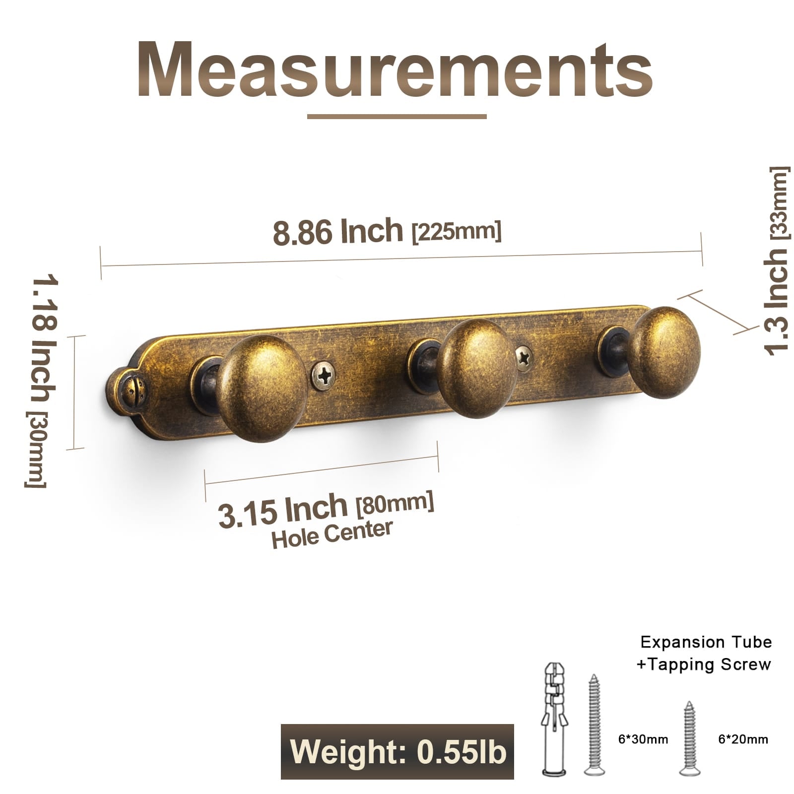 Goo-Ki Zinc Alloy Coat Hook - Retro Decorative Wall Hanger Rail with Round Knobs for Coats, Towels & Home Organization