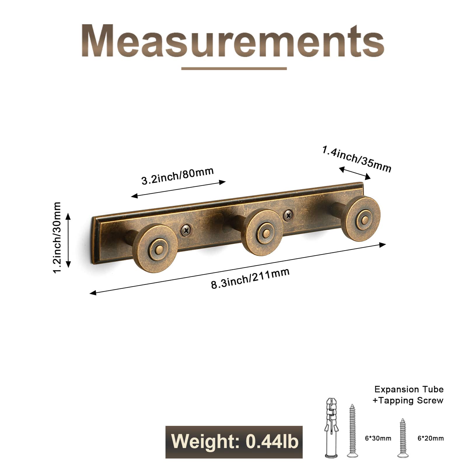 Goo-Ki Zinc Alloy Wall-Mounted Coat Hooks Decorative Multi-Hook Rail with Round Knobs Heavy-Duty Hanger Rail for Entryway, Bathroom & Bedroom