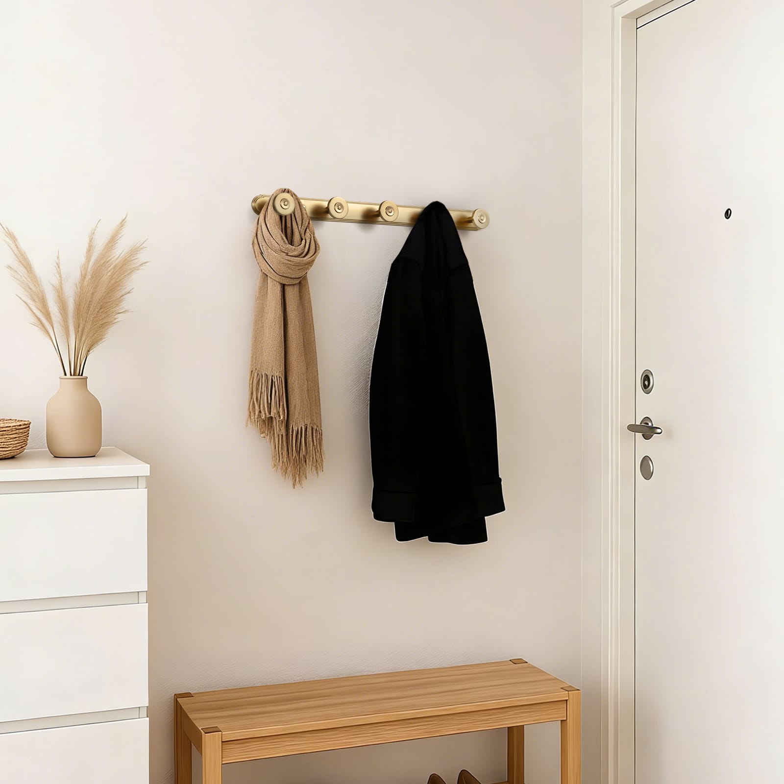 Goo-Ki Zinc Alloy Wall-Mounted Coat Hooks Decorative Multi-Hook Rail with Round Knobs Heavy-Duty Hanger Rail for Entryway, Bathroom & Bedroom