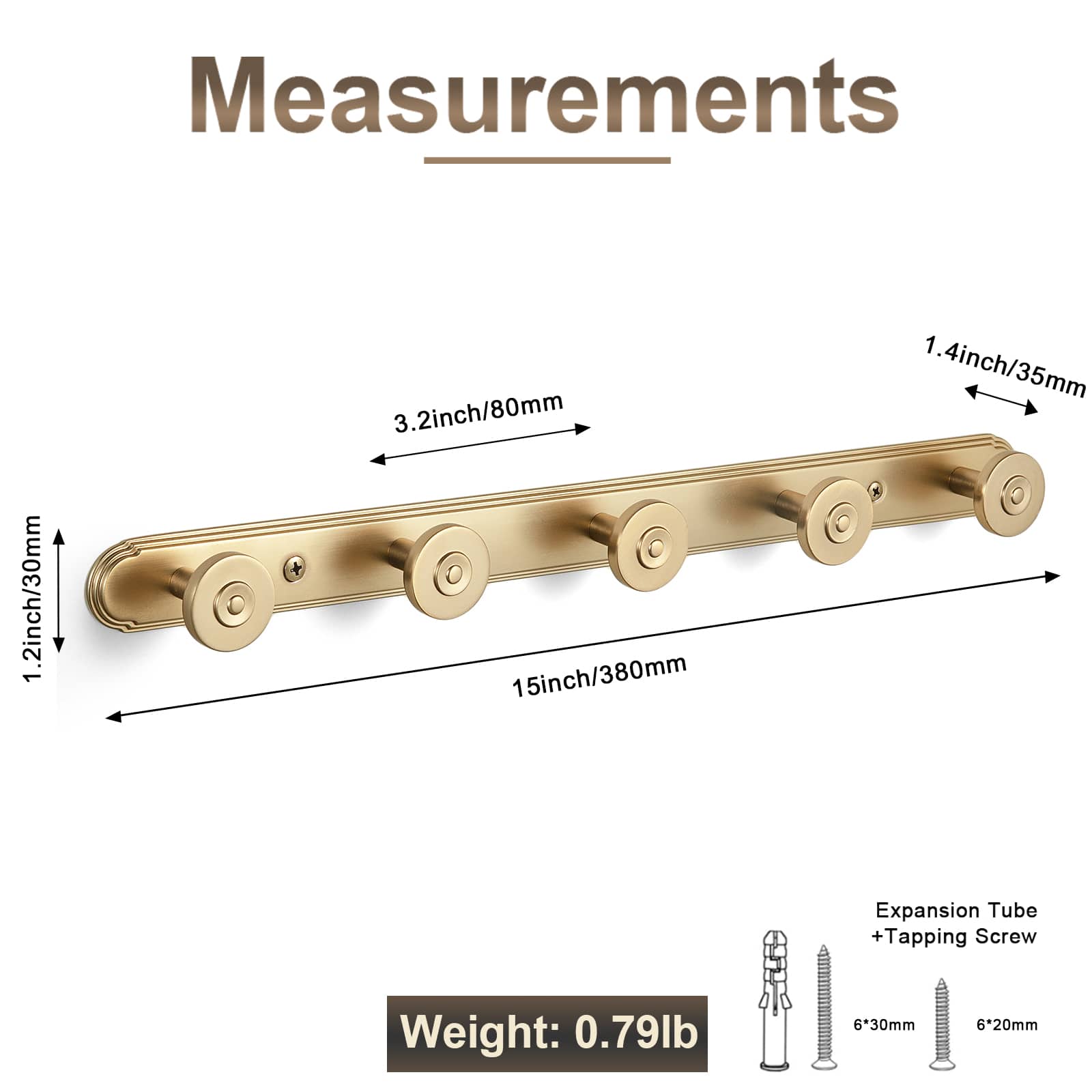 Goo-Ki Zinc Alloy Wall-Mounted Coat Hooks Decorative Multi-Hook Rail with Round Knobs Heavy-Duty Hanger Rail for Entryway, Bathroom & Bedroom