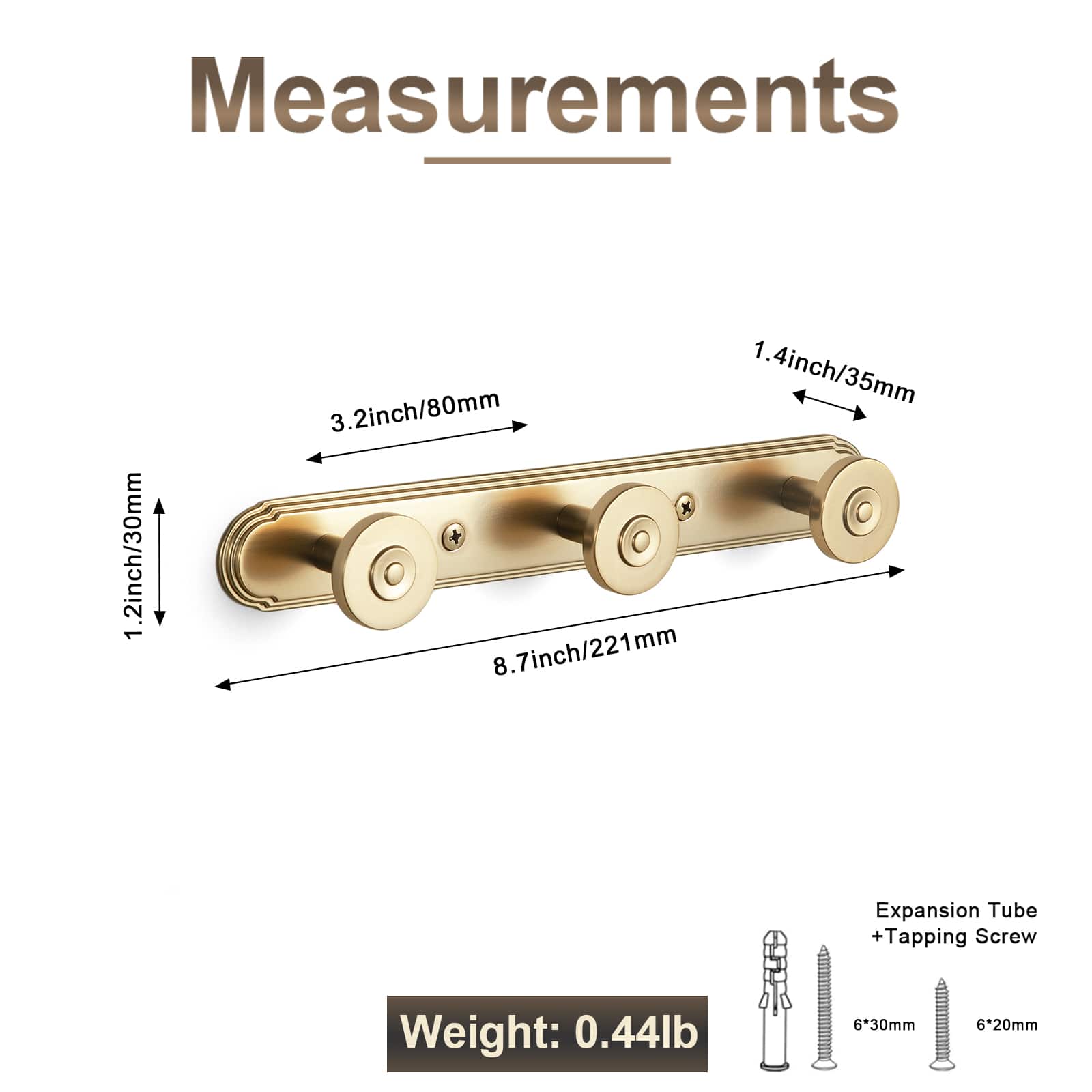 Goo-Ki Zinc Alloy Wall-Mounted Coat Hooks Decorative Multi-Hook Rail with Round Knobs Heavy-Duty Hanger Rail for Entryway, Bathroom & Bedroom