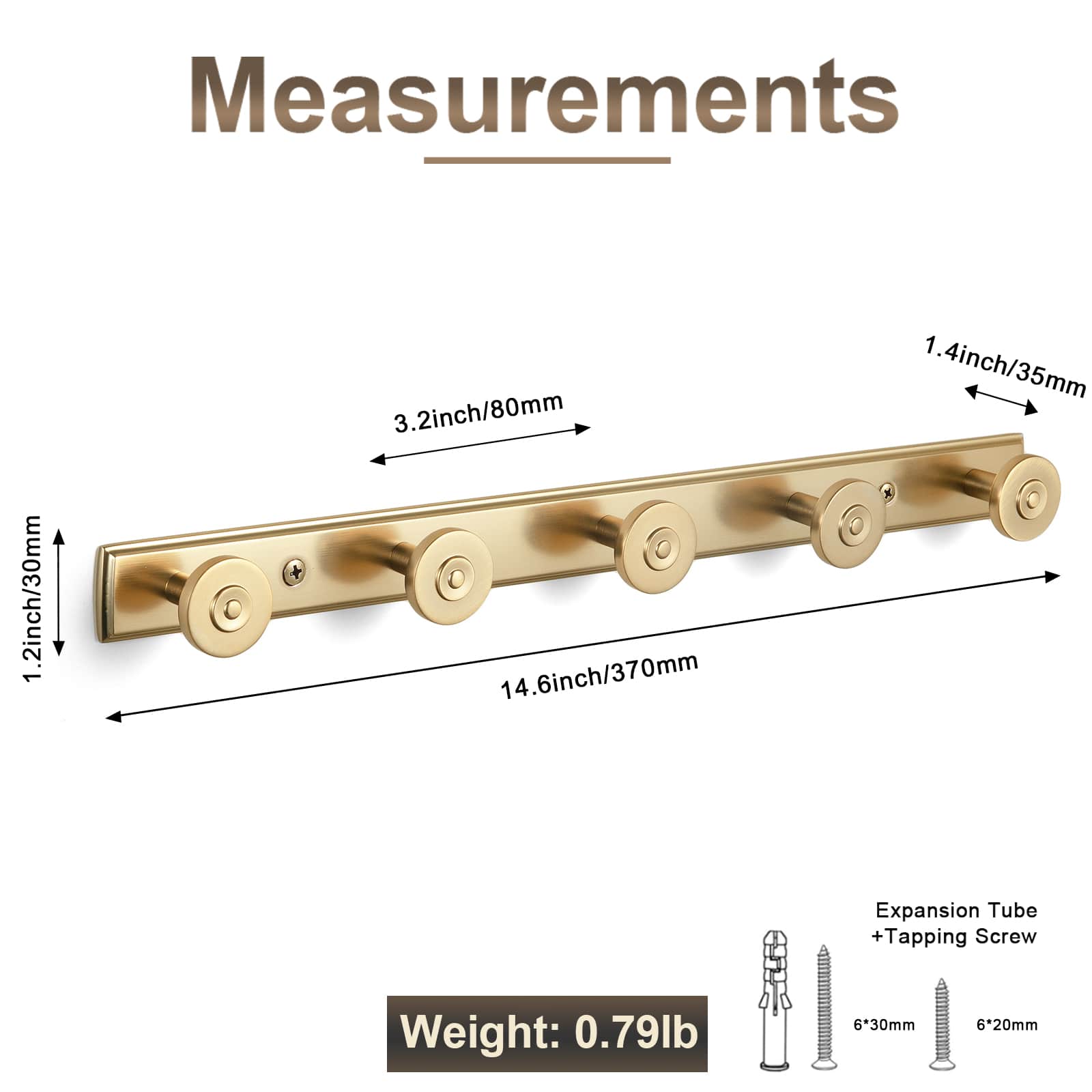 Goo-Ki Zinc Alloy Wall-Mounted Coat Hooks Decorative Multi-Hook Rail with Round Knobs Heavy-Duty Hanger Rail for Entryway, Bathroom & Bedroom