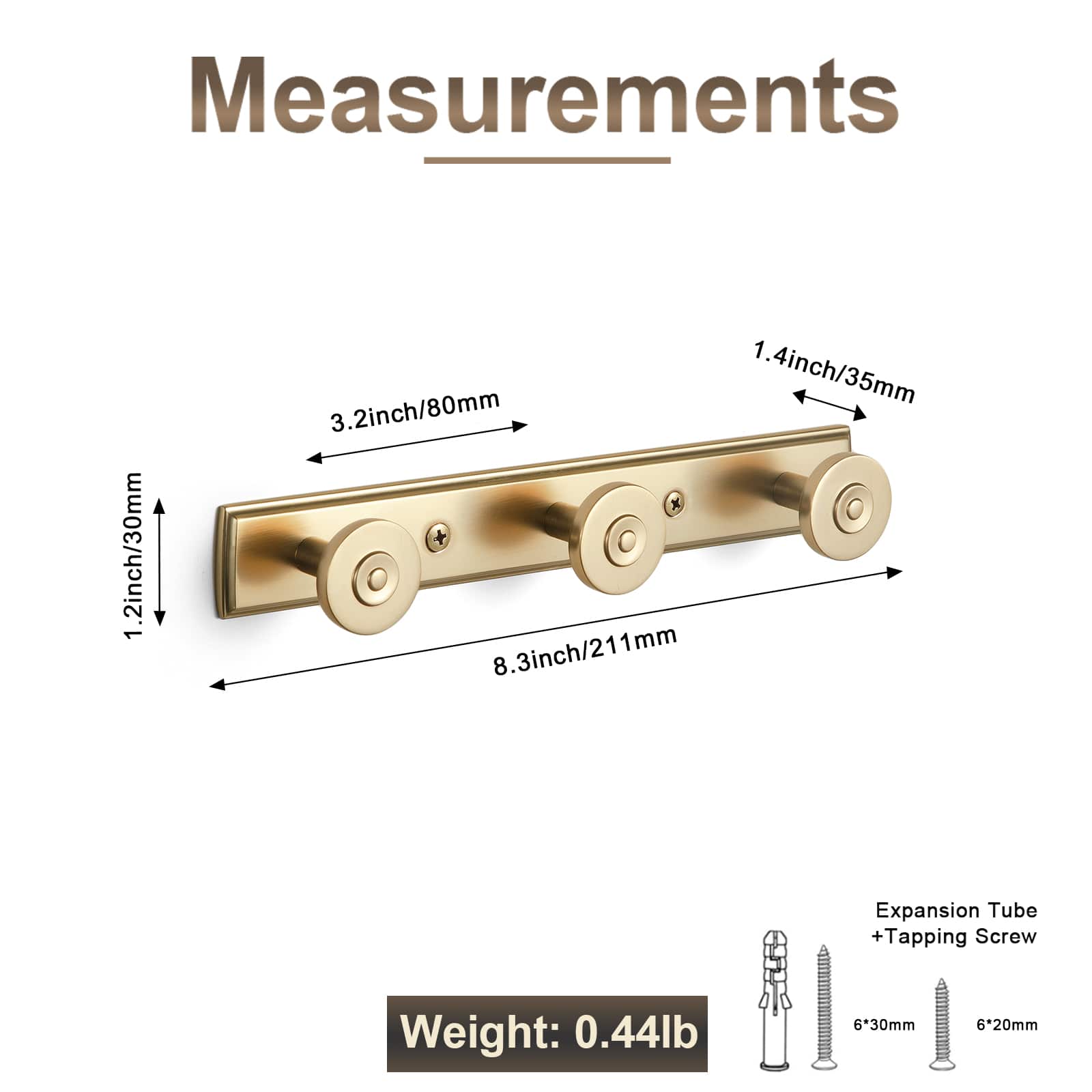 Goo-Ki Zinc Alloy Wall-Mounted Coat Hooks Decorative Multi-Hook Rail with Round Knobs Heavy-Duty Hanger Rail for Entryway, Bathroom & Bedroom