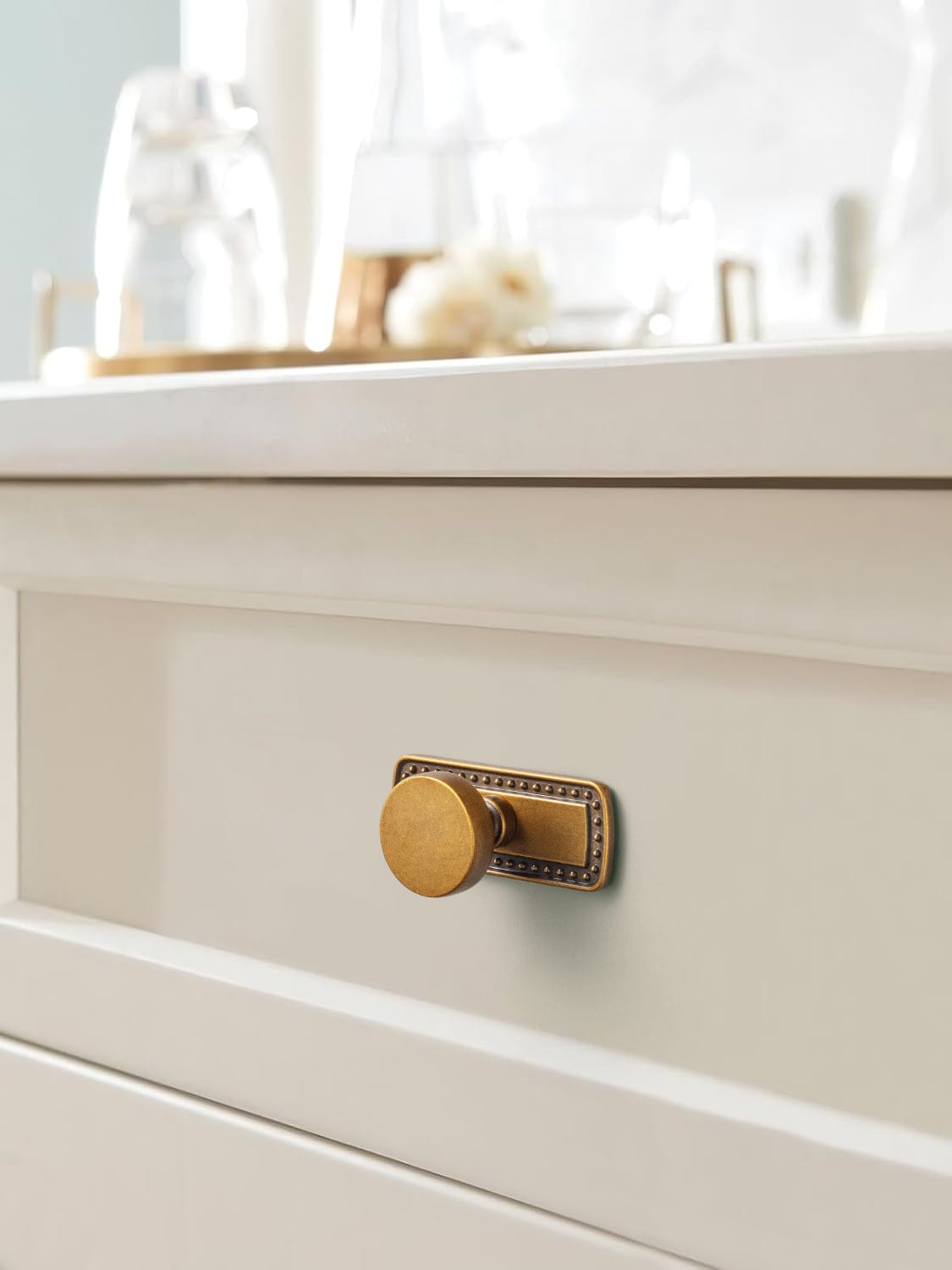 Vintage Brass Zinc Alloy Cabinet Knob with Back Plate Single Hole Center Kitchen Hardware
