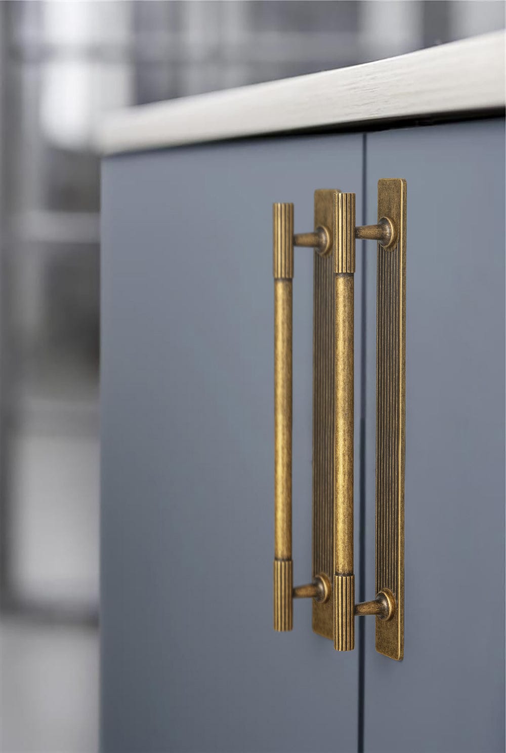 2 Pack Striped Cabinet Pull Retro Brass Cabinet Handles Knobs with Back Plate