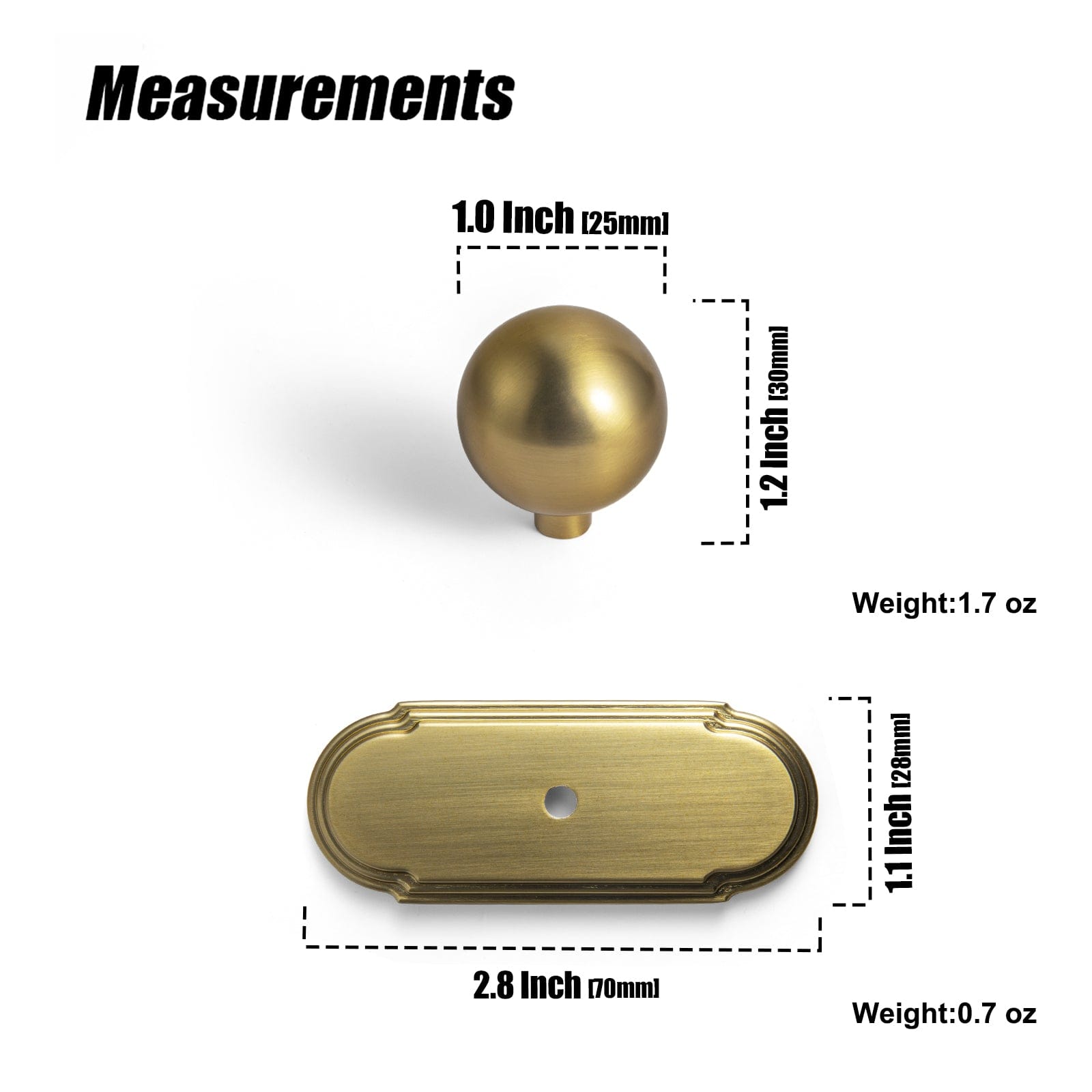 2 Pack Round Cabinet Knobs with Back Plate Zinc Alloy Cabinet Handle with Long Back Plate