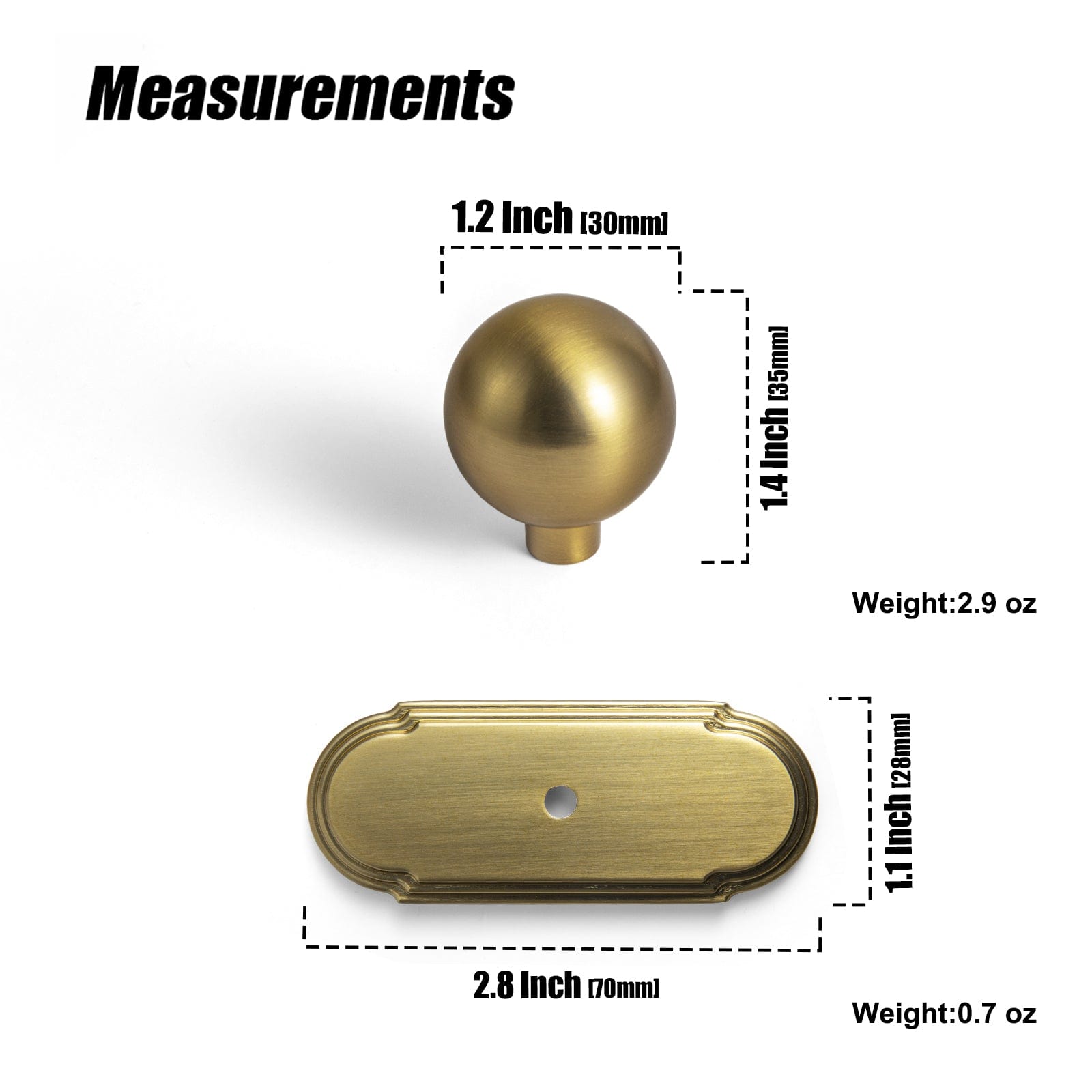 2 Pack Round Cabinet Knobs with Back Plate Zinc Alloy Cabinet Handle with Long Back Plate