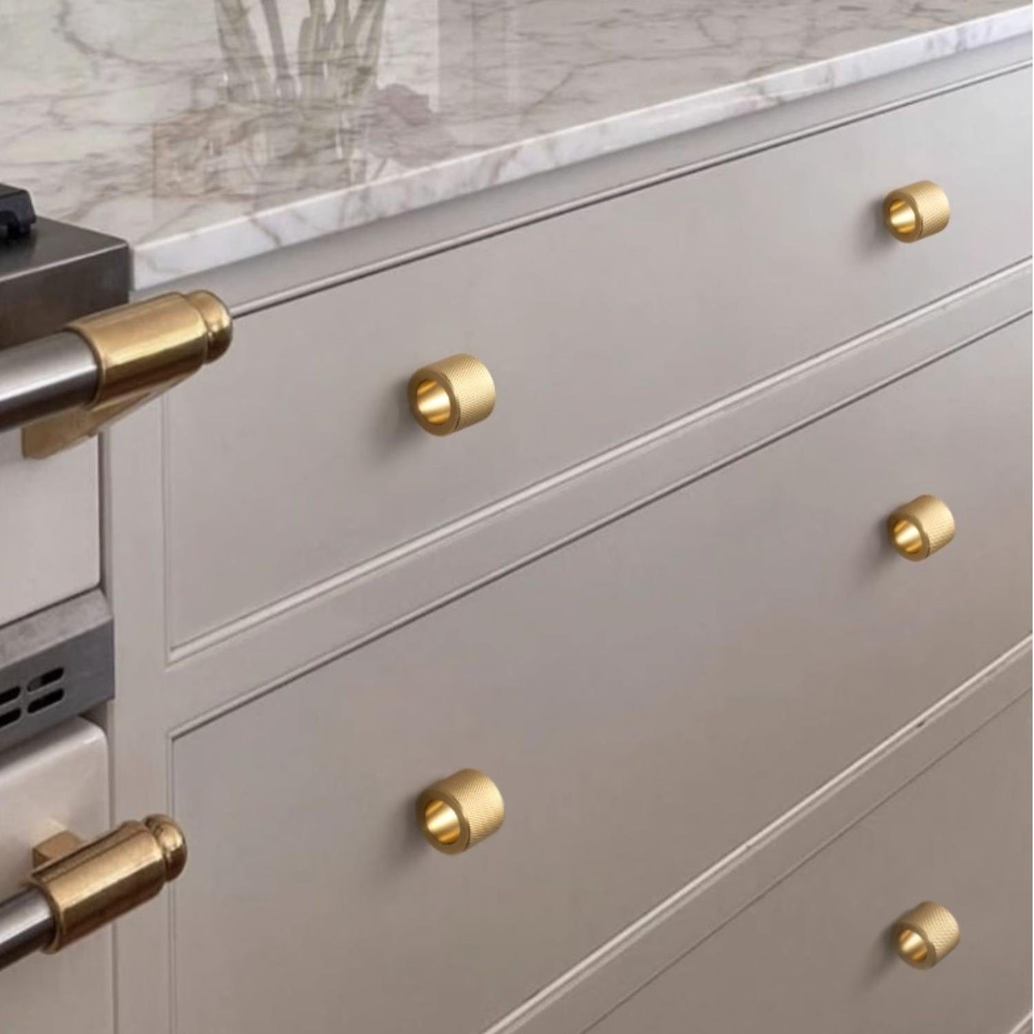 TONA French Knurled Cabinet Knobs Circular Finger Ring Handle Solid Brass Small Knob