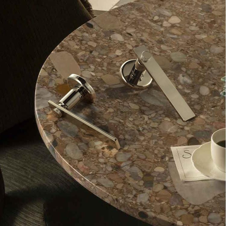 TONA Mid-century Modern Solid Brass Interior Door Lock Titanium Silver Bedroom Door Handle