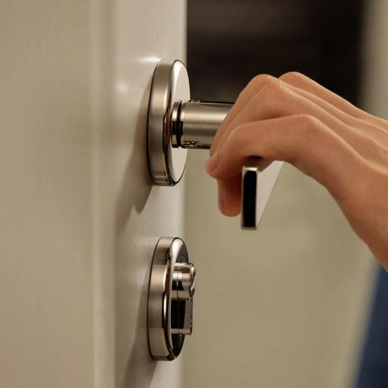 TONA Mid-century Modern Solid Brass Interior Door Lock Titanium Silver Bedroom Door Handle