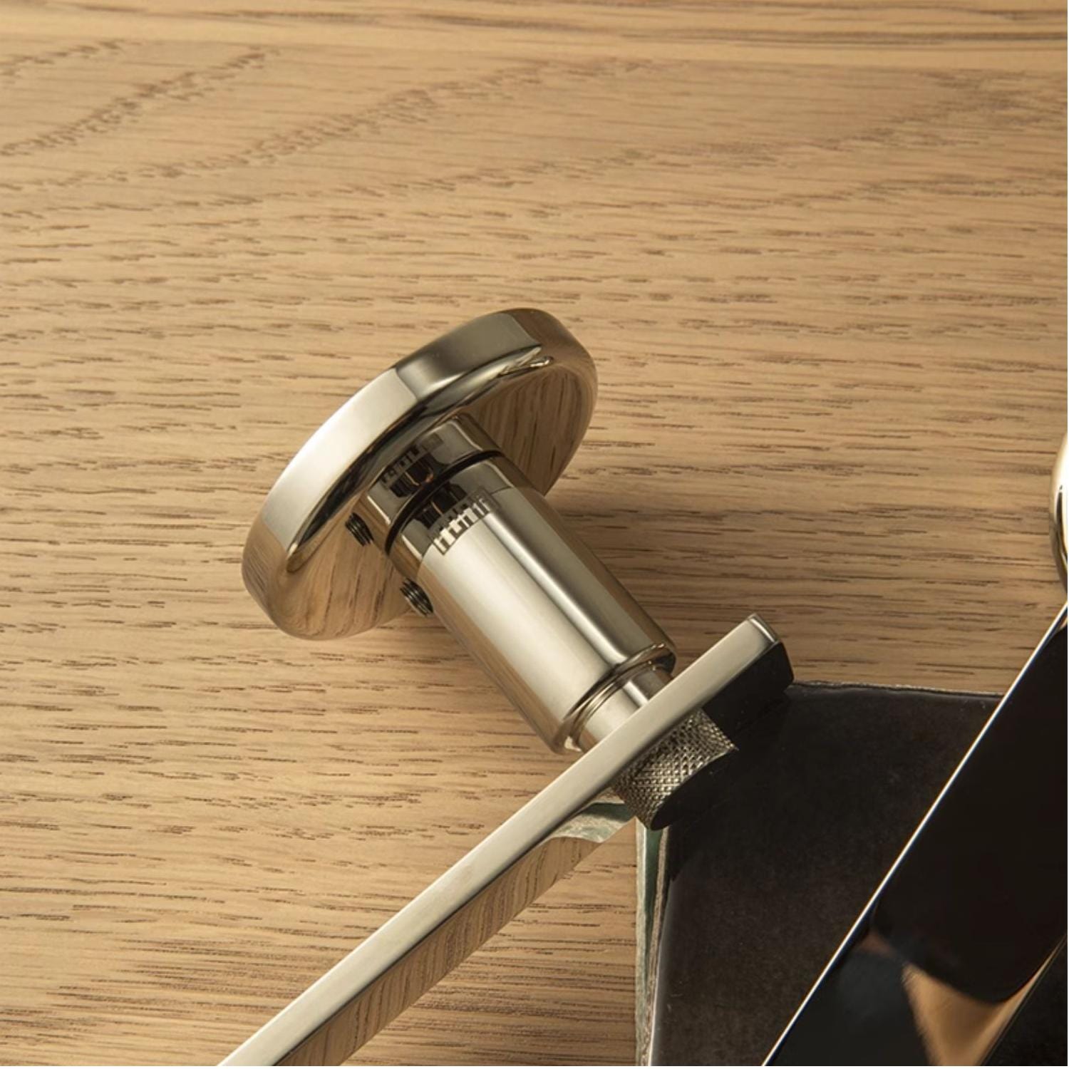 TONA Mid-century Modern Solid Brass Interior Door Lock Titanium Silver Bedroom Door Handle