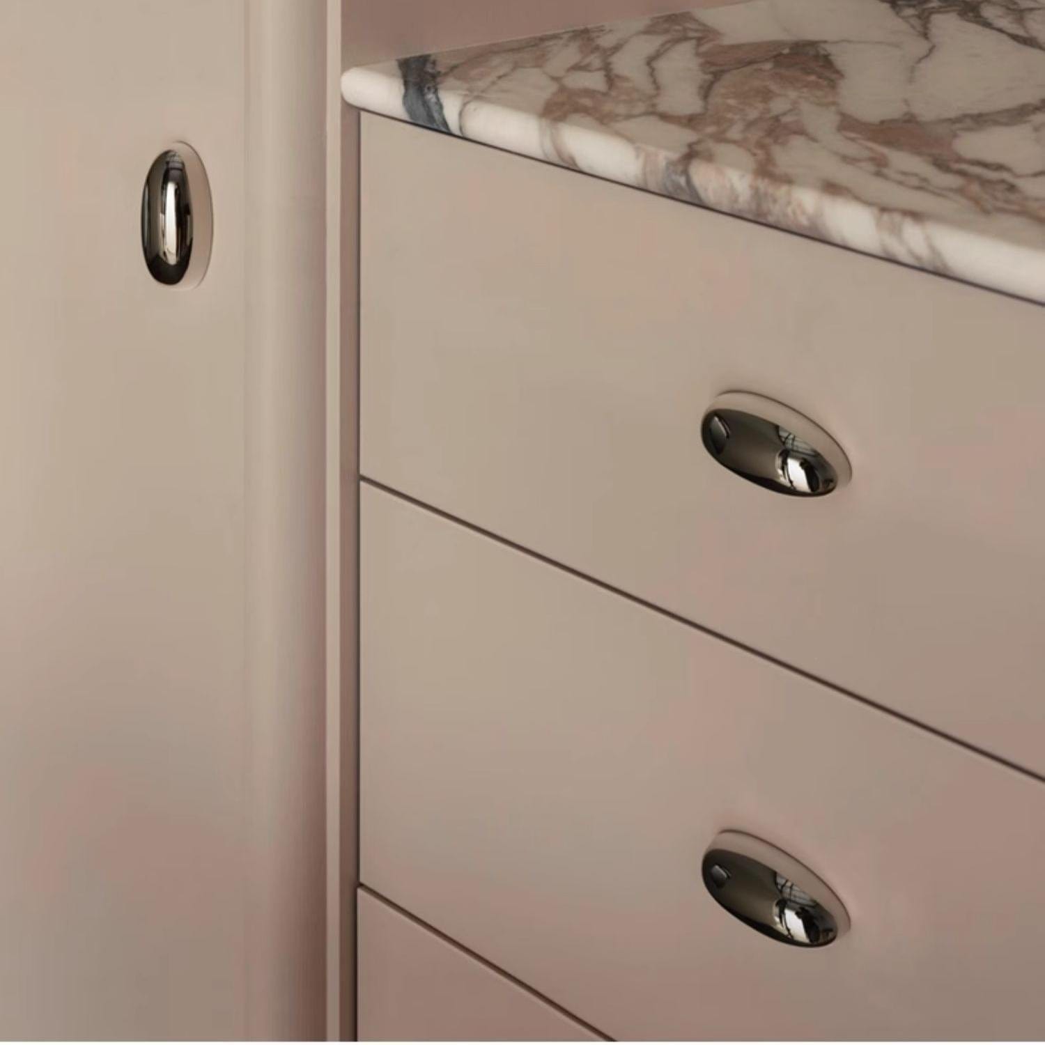 TONA Modern Solid Brass Furniture Handle Nordic Minimalist Style Drawer Handle Glossy Silver Kitchen Handle