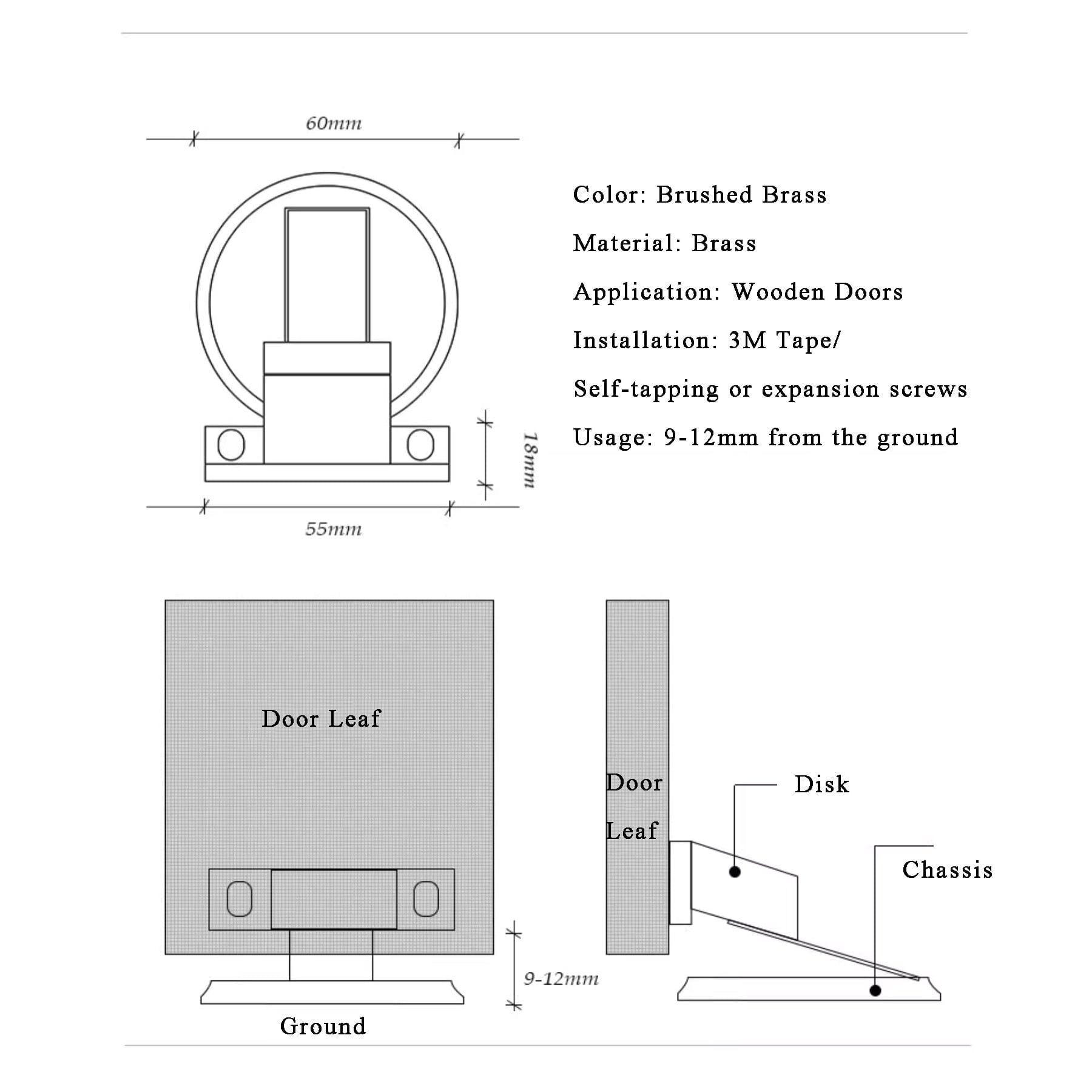 TONA Non-punching Strong Magnetic Brass Door Stopper Anti-collision Mute Door Suction