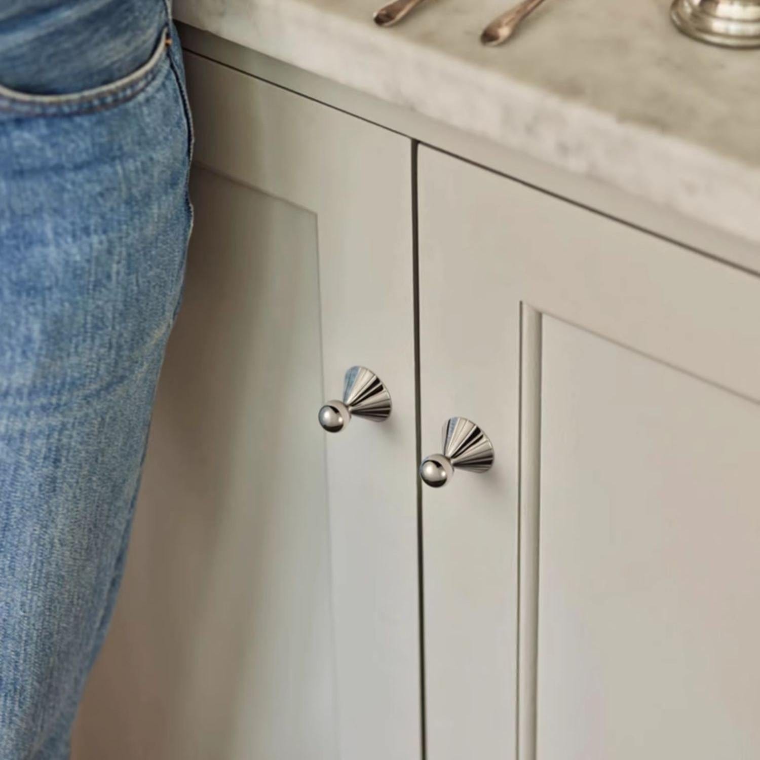 TONA Polished Titanium Silver Solid Brass Cabinet Knobs Luxurious Modern Drawer Knobs