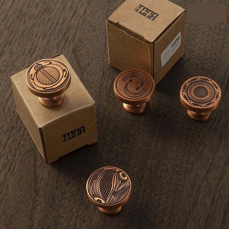 TONA Terracotta - Colored Copper Knobs with Ancient Pottery Patterns Traditional Furniture Knobs