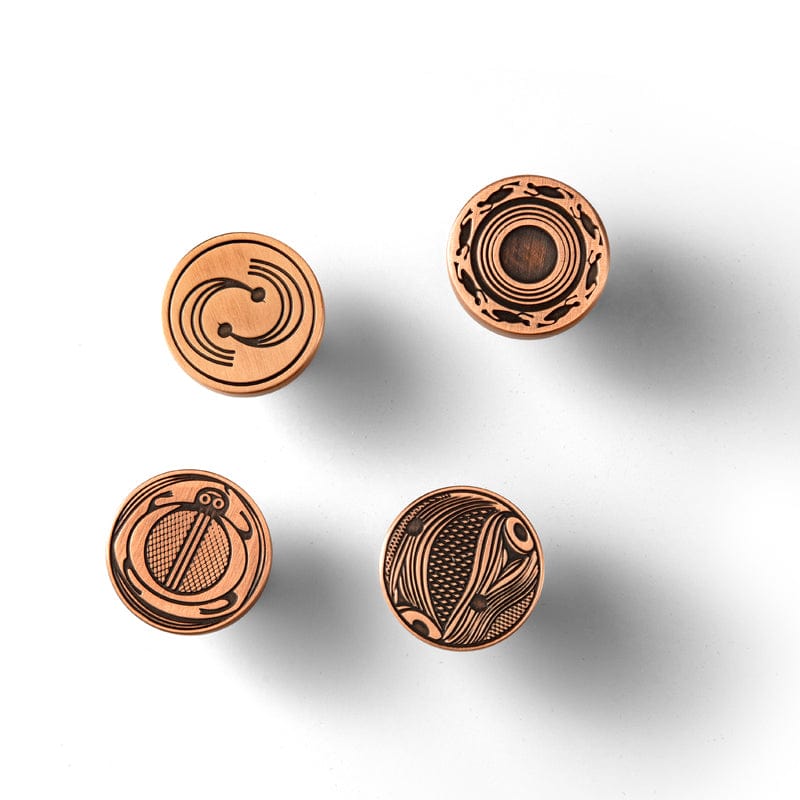 TONA Terracotta - Colored Copper Knobs with Ancient Pottery Patterns Traditional Furniture Knobs