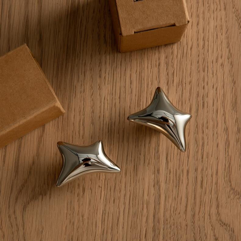 TONA Titanium Silver / Knob / 2 Pack Star-Inspired Titanium Silver Cabinet Knobs Electroplated Brass Cabinet Hardware