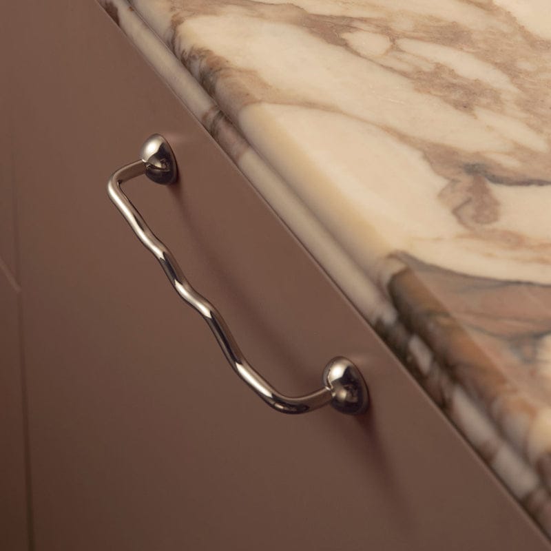 TONA Titanium Silver Solid Brass Cabinet Pull - Stylish Wave Curved Design for Kitchen/Bathroom Cabinets