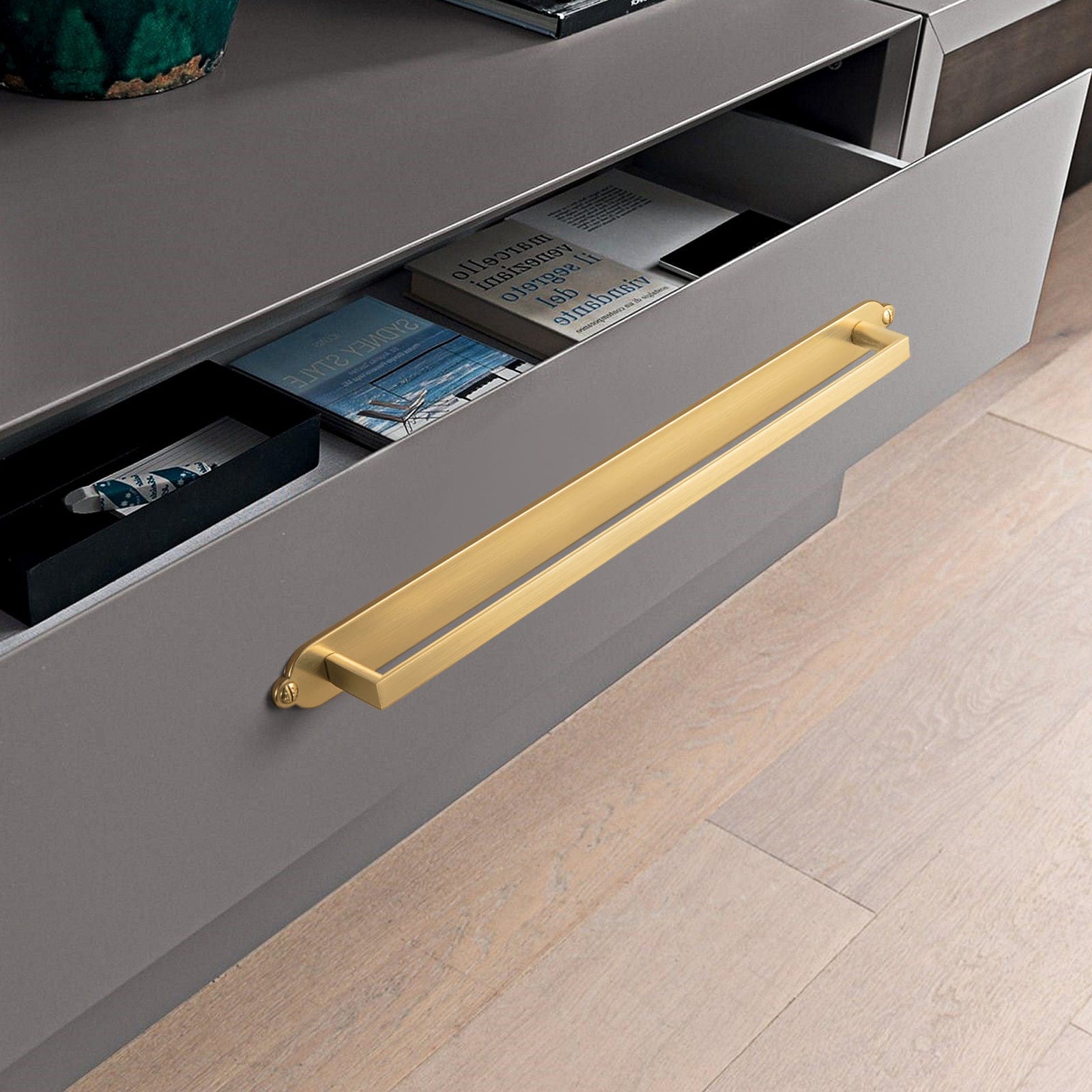 2 Pack Long Cabinet Bar Pulls with Back Plates Solid Drawer Handles Set