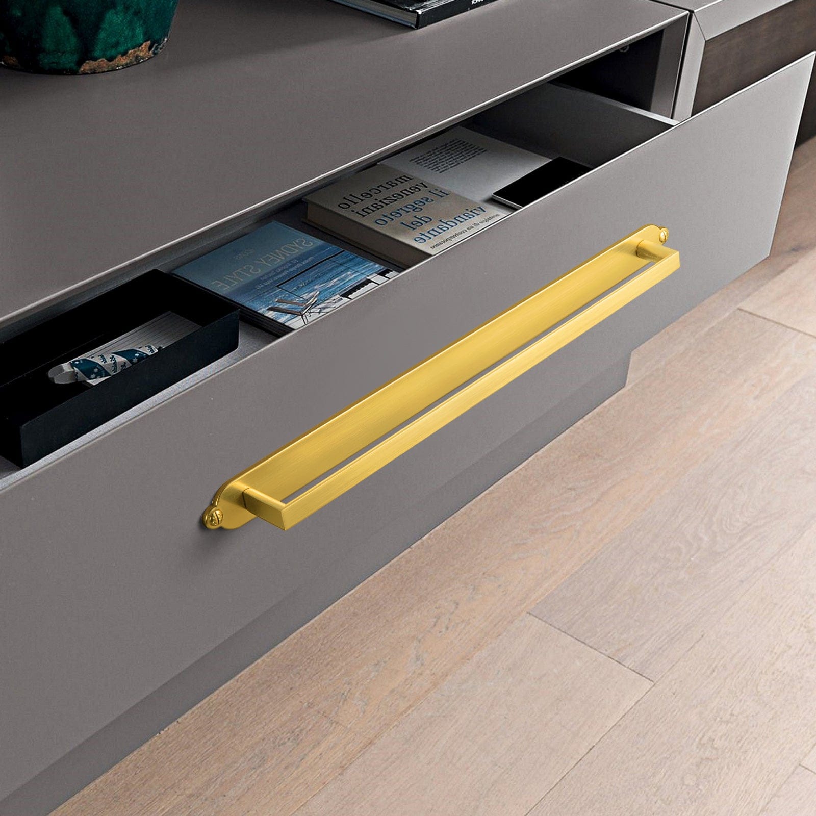 2 Pack Long Cabinet Bar Pulls with Back Plates Solid Drawer Handles Set