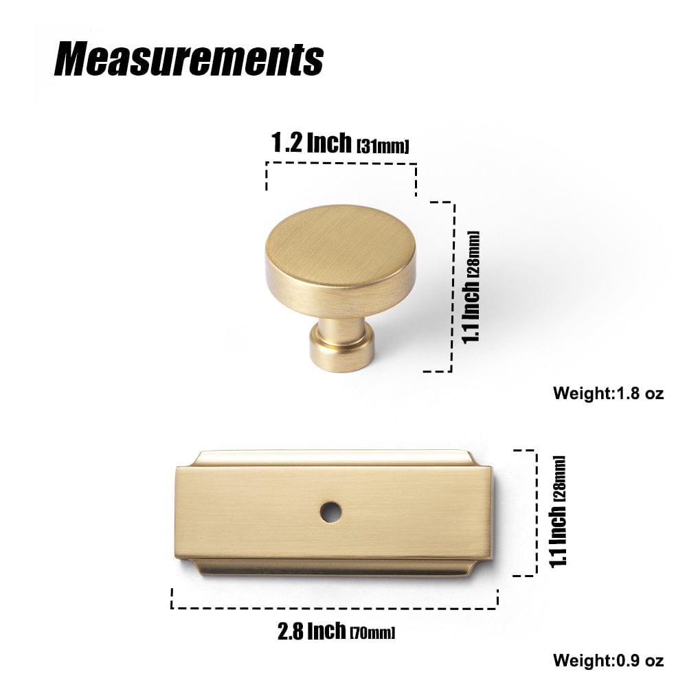 Vintage Brass Zinc Alloy Cabinet Knob with Back Plate Single Hole Center Kitchen Hardware
